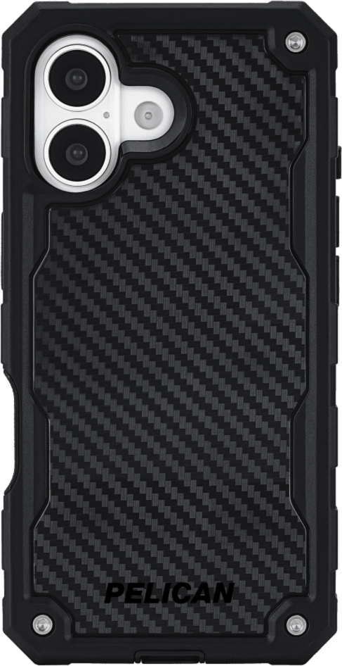 The Pelican Shield MagSafe Case offers 24-foot drop protection, featuring a dual-layer defense, carbon fiber, a textured grip, a versatile belt clip/stand, and MagSafe charging compatibility.