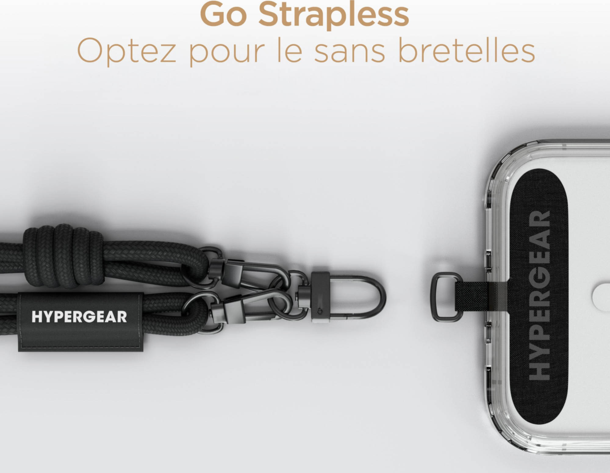 This HyperGear Universal Crossbody Phone Strap blends soft braided rope with polished gold metal accents for a chic, hands-free carry. It offers a secure, undroppable, and adjustable fit for any phone.