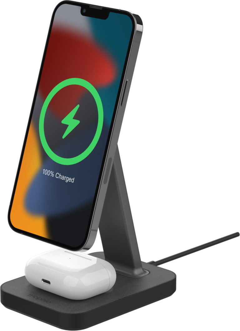 Charge up to three devices at once with mophie's Wireless Charging Pad, featuring a 15W charging cradle and a USB-A port for wired charging.