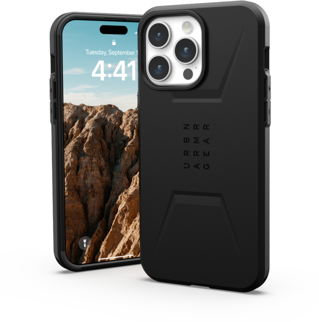 The modern yet rugged UAG Civilian case features shock absorbing construction in a lightweight design that is compatible with MagSafe charging.