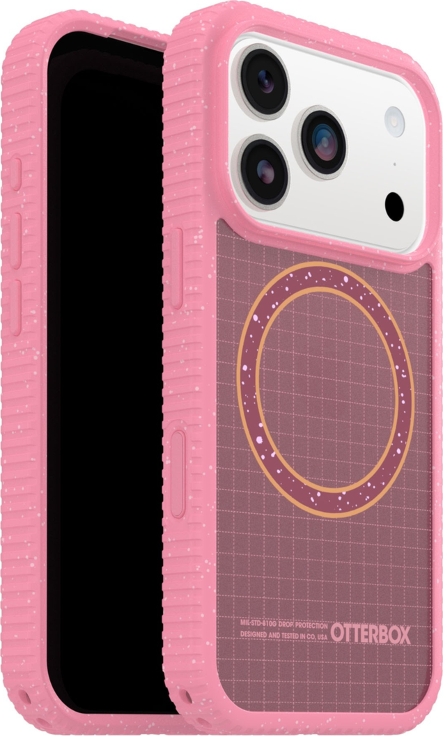 The OtterBox Sole Series features a grippy, high-ridge tread and unique ombré fabric back for secure style. It offers MagSafe compatibility and a removable lanyard loop.