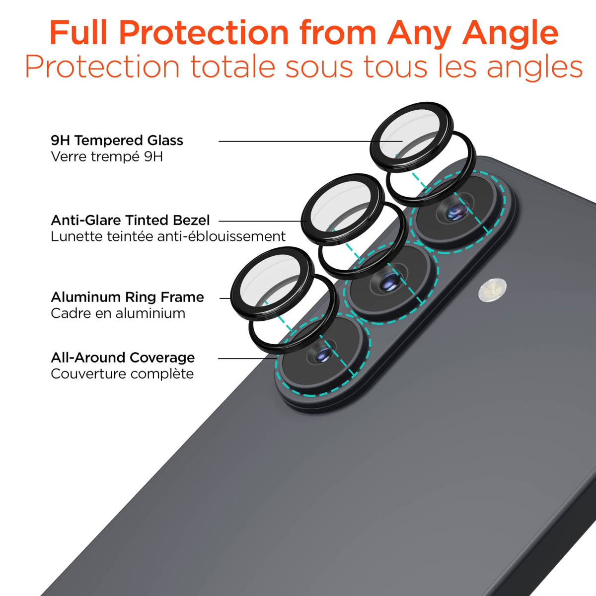 The HyperGear Lens Protector features a shock-absorbing body and scratchproof shield to safeguard the camera lenses from accidental damage.