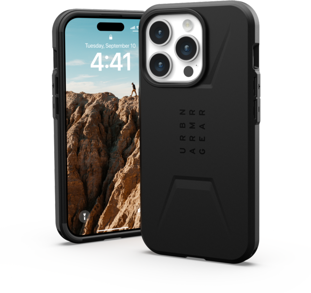 The modern yet rugged UAG Civilian case features shock absorbing construction in a lightweight design that is compatible with MagSafe charging.