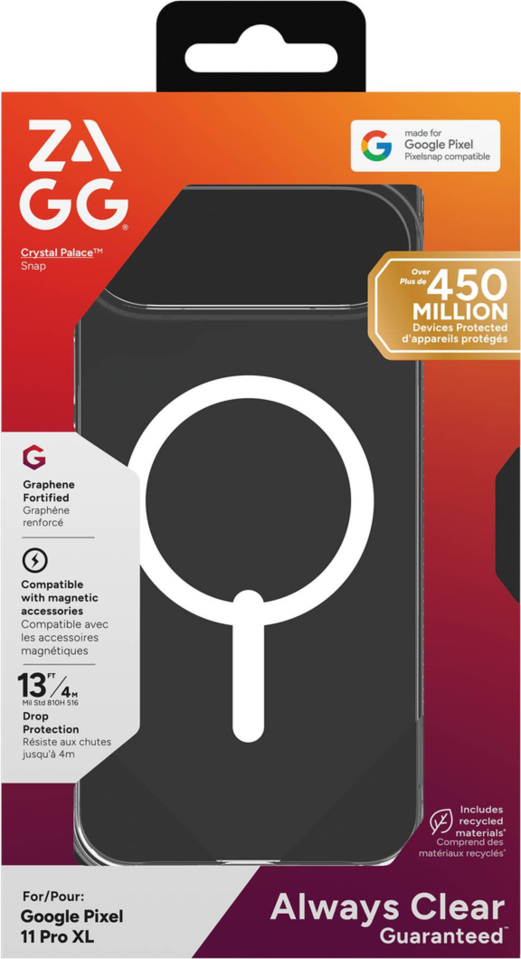 Strengthened with Graphene, ZAGG's Crystal Palace Snap series case combines a slim, crystal-clear profile with up to 13 ft drop protection and strong built-in magnets for magnetic accessories.