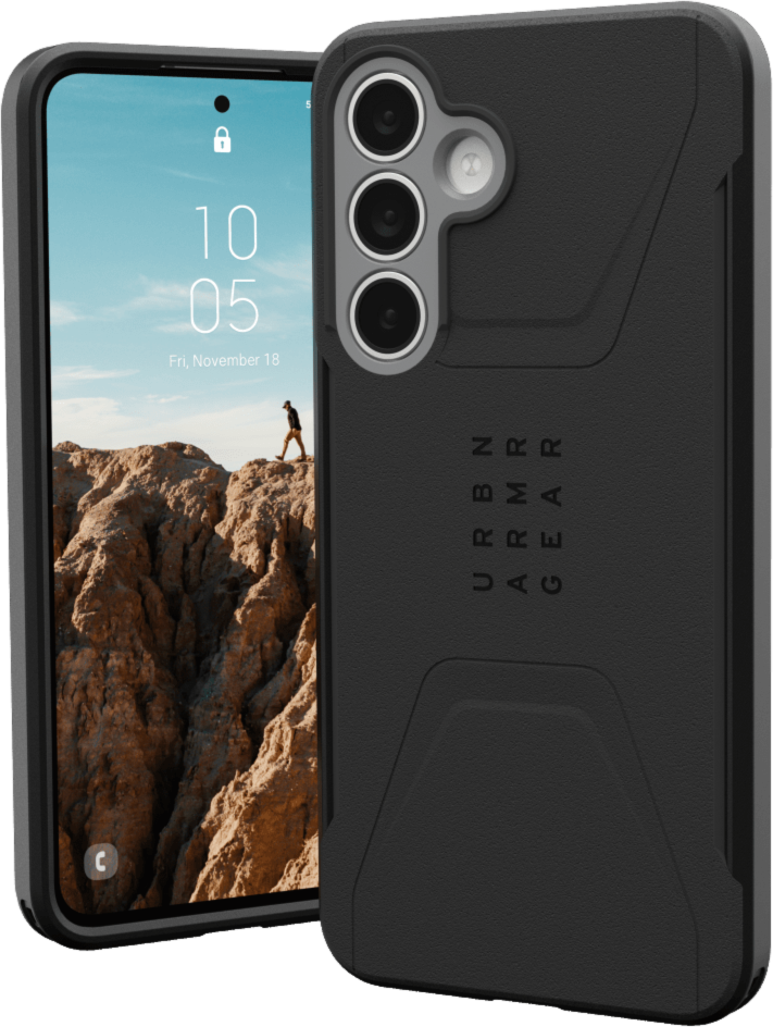 The UAG Civilian case is modern and rugged, featuring shock-absorbing construction in a lightweight design with a built-in magnetic module.