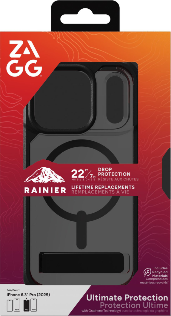 ZAGG - Rainier Snap MagSafe Case with Kickstand for Apple iPhone 17 Pro - Smoke Black