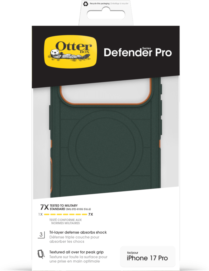 The OtterBox Defender Series Pro with MagSafe is the toughest case providing rugged protection against harsh drops. Equipped with MagSafe magnets and non-slip texturing.