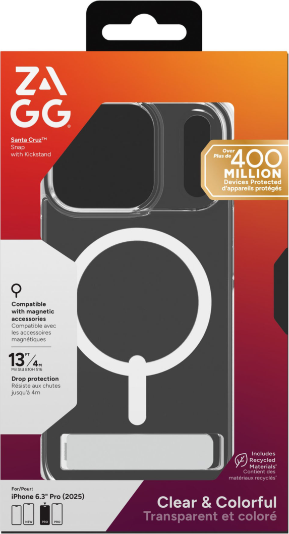 ZAGG - Santa Cruz Snap MagSafe Case with Kickstand for Apple iPhone 17 Pro - White