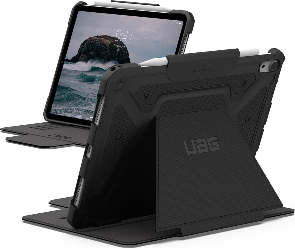 UAG Metropolis Tact.Armr is a rugged folio case with drop protection, adjustable stand functionality, magnetic closure, and premium tactile grip.
