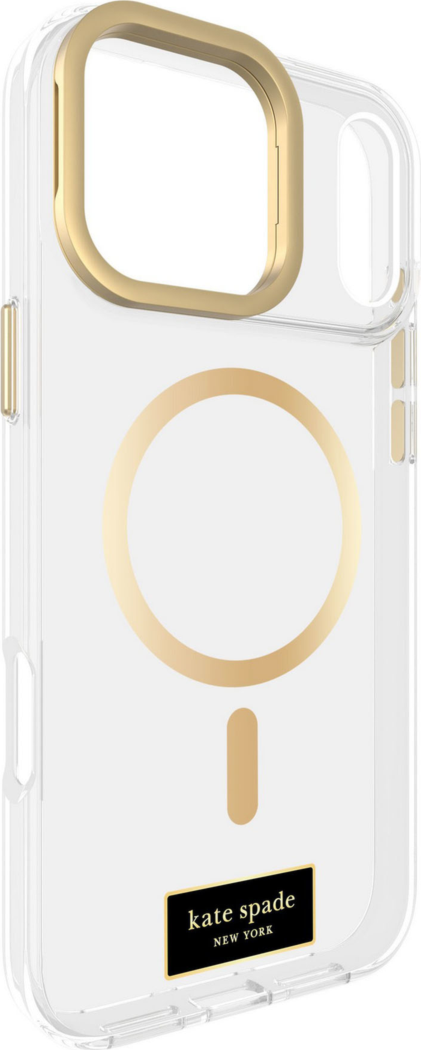 <p>With its built-in ring stand, the kate spade new York Protective MagSafe® phone case provides 12-foot drop protection. The clear design is accented with chic gold details.</p>
