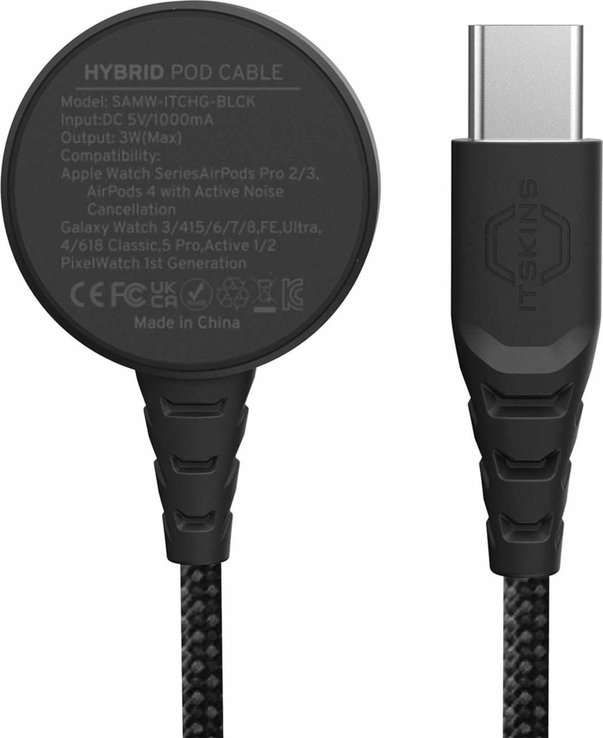 ITSKINS - Hybrid Smartwatch Magnetic Pod to USB C Cable - Black