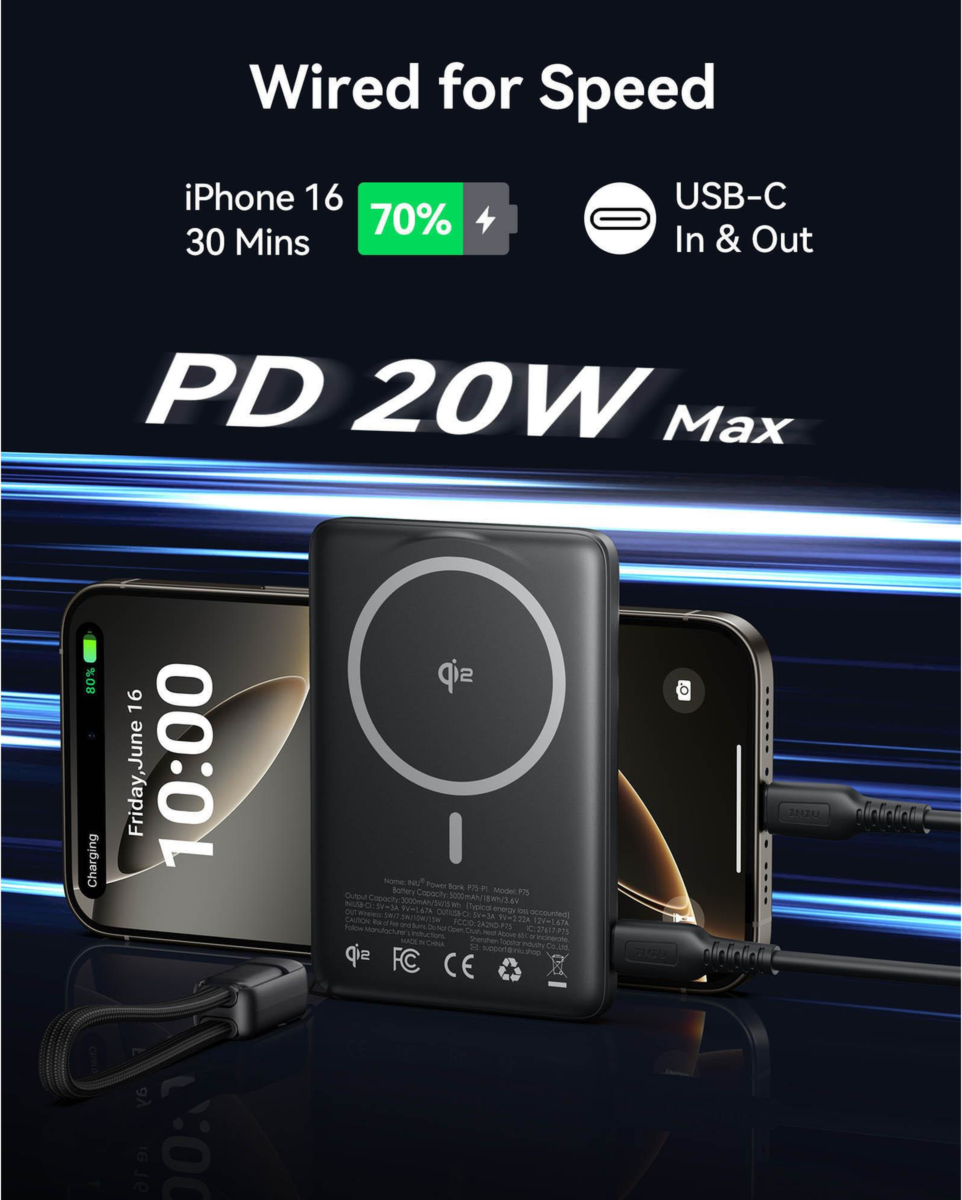 INIU MAGPRO SLIM 5,000mAh POWER BANK - BLACK