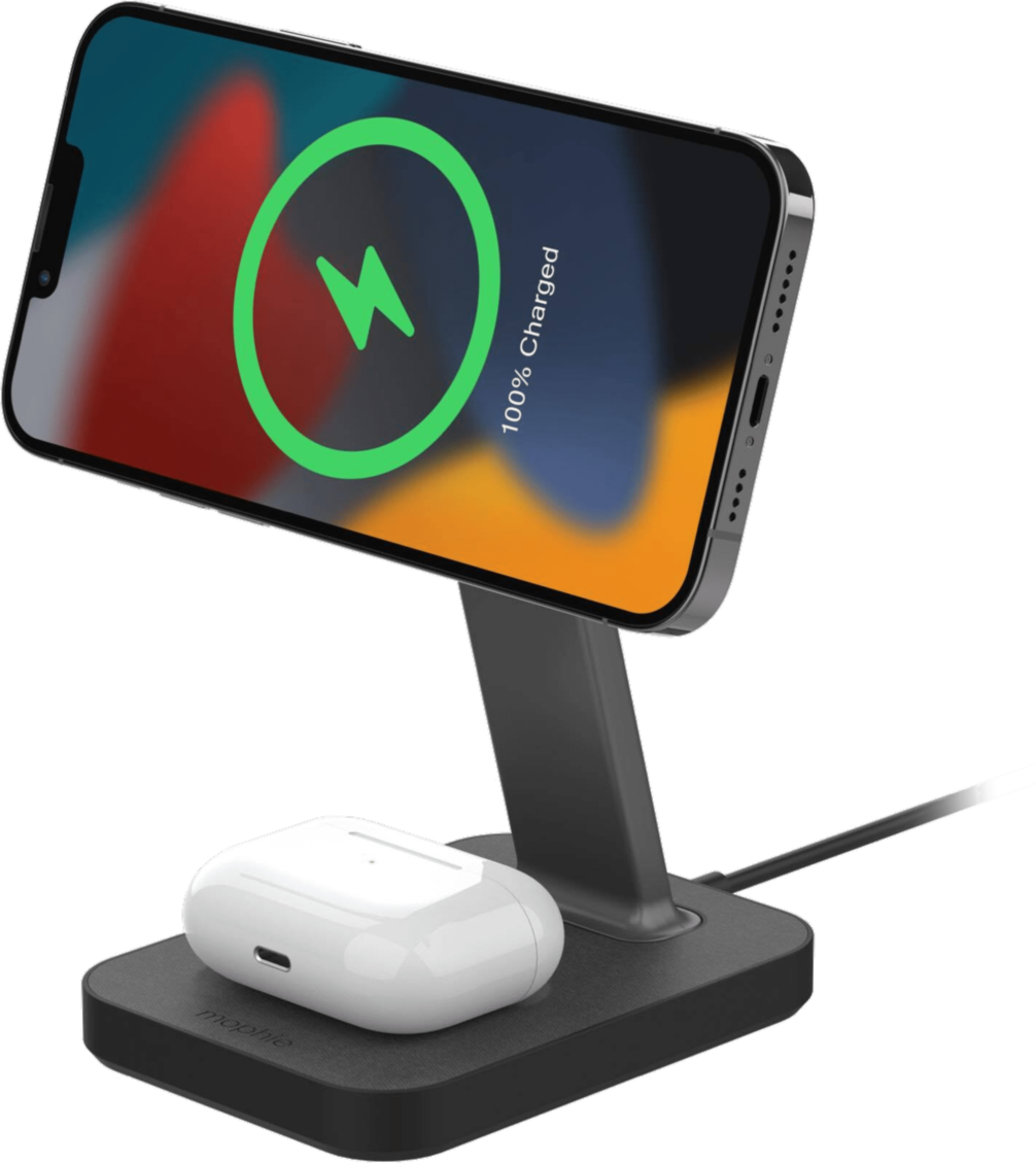 Mophie's snap+ charging stand & pad is MagSafe compatible and magnetically holds any Qi-enabled phone upright while delivering up to 7.5W-15W of wireless power.