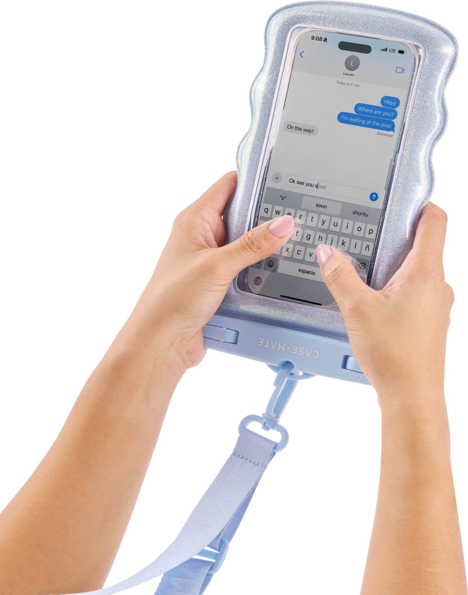 <p>The Case-Mate Floating Phone Pouch features a stylish twinkling glitter design and IP68 waterproof protection, allowing for underwater photos and easy touchscreen access.</p>