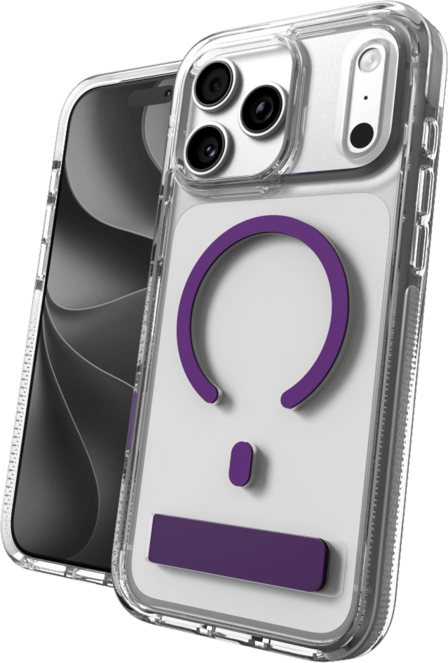 The ZAGG Santa Cruz Snap is a transparent case with pops of color that accent its design. It offers 13-foot drop protection, a sturdy kickstand that folds flush with the case, and is MagSafe compatible.
