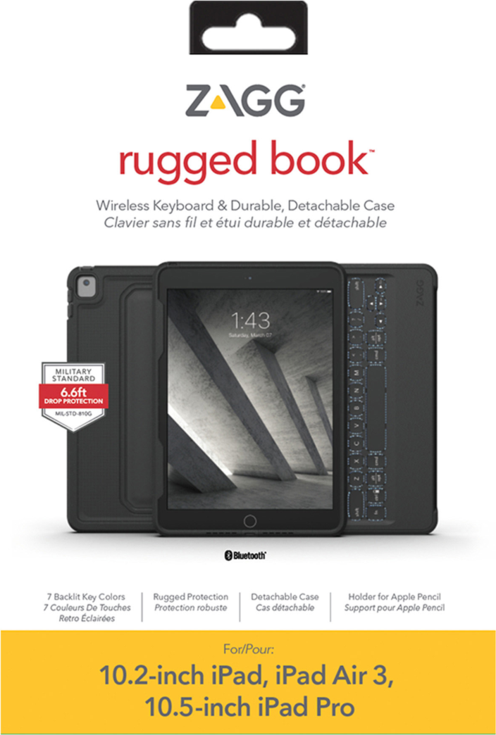 Tough protection meets ultimate versatility with the ZAGG Rugged Book with detachable wireless Bluetooth keyboard case.