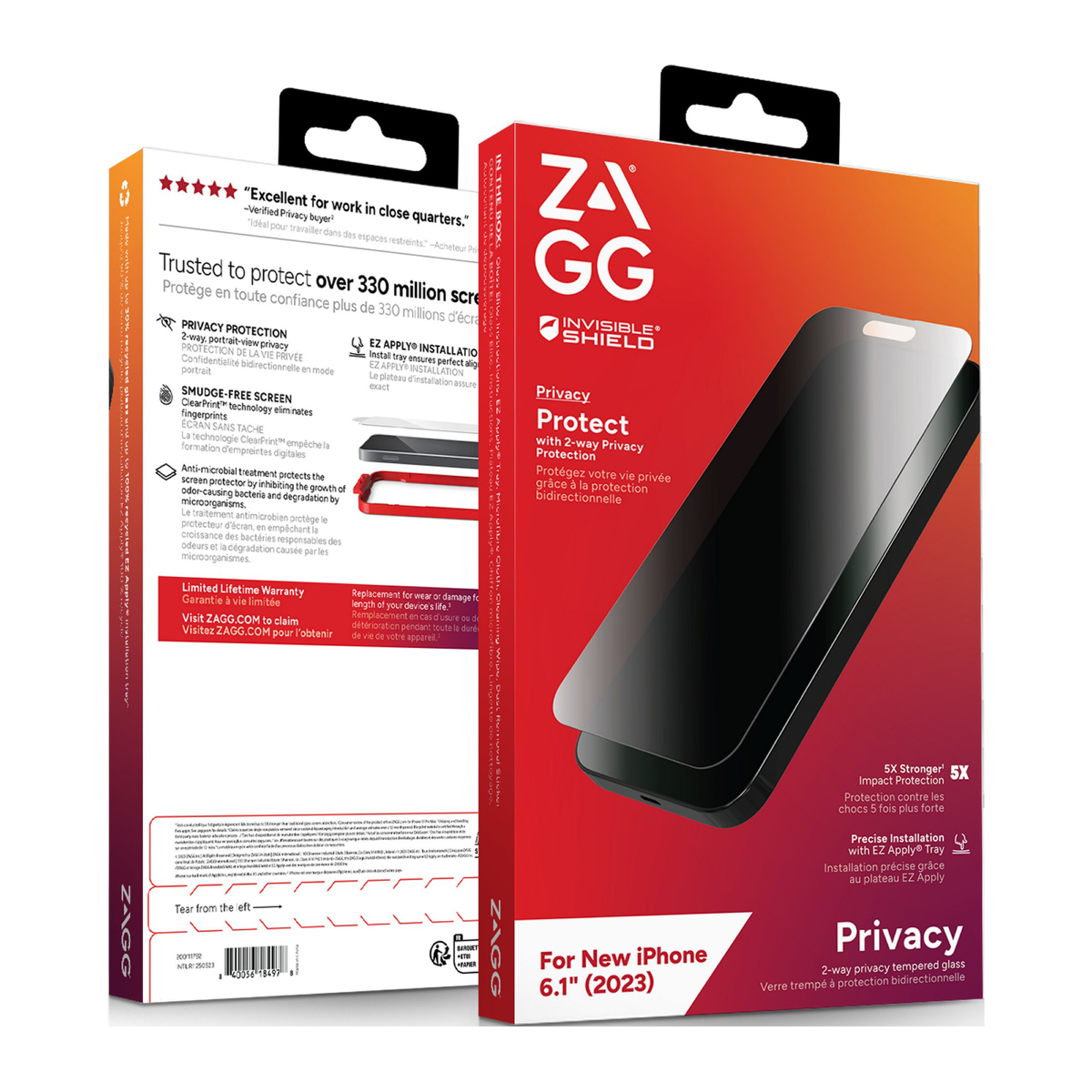 iPhone 15 ZAGG InvisibleShield Glass Elite Privacy Screen Protector