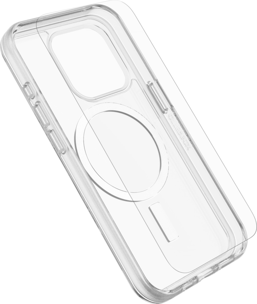 OtterBox’s Protection + Power Kit offers 360° protection and power in one bundle. It includes a Symmetry Series Clear case with MagSafe, a Glass Screen Protector, and a high-performance 30W Wall Charger.