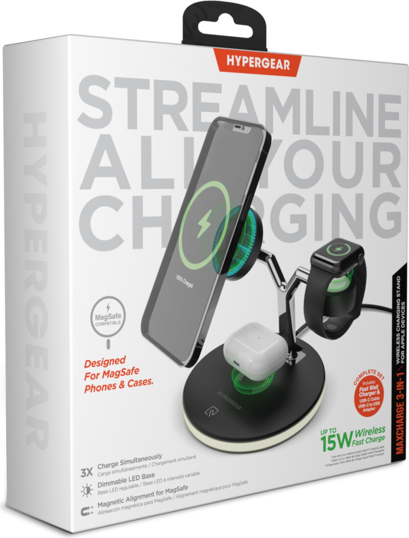 <p>Meticulously engineered, HyperGear 26W MaxCharge 3-in-1 Wireless Charging Stand allows to charge all Apple devices in one place.</p>