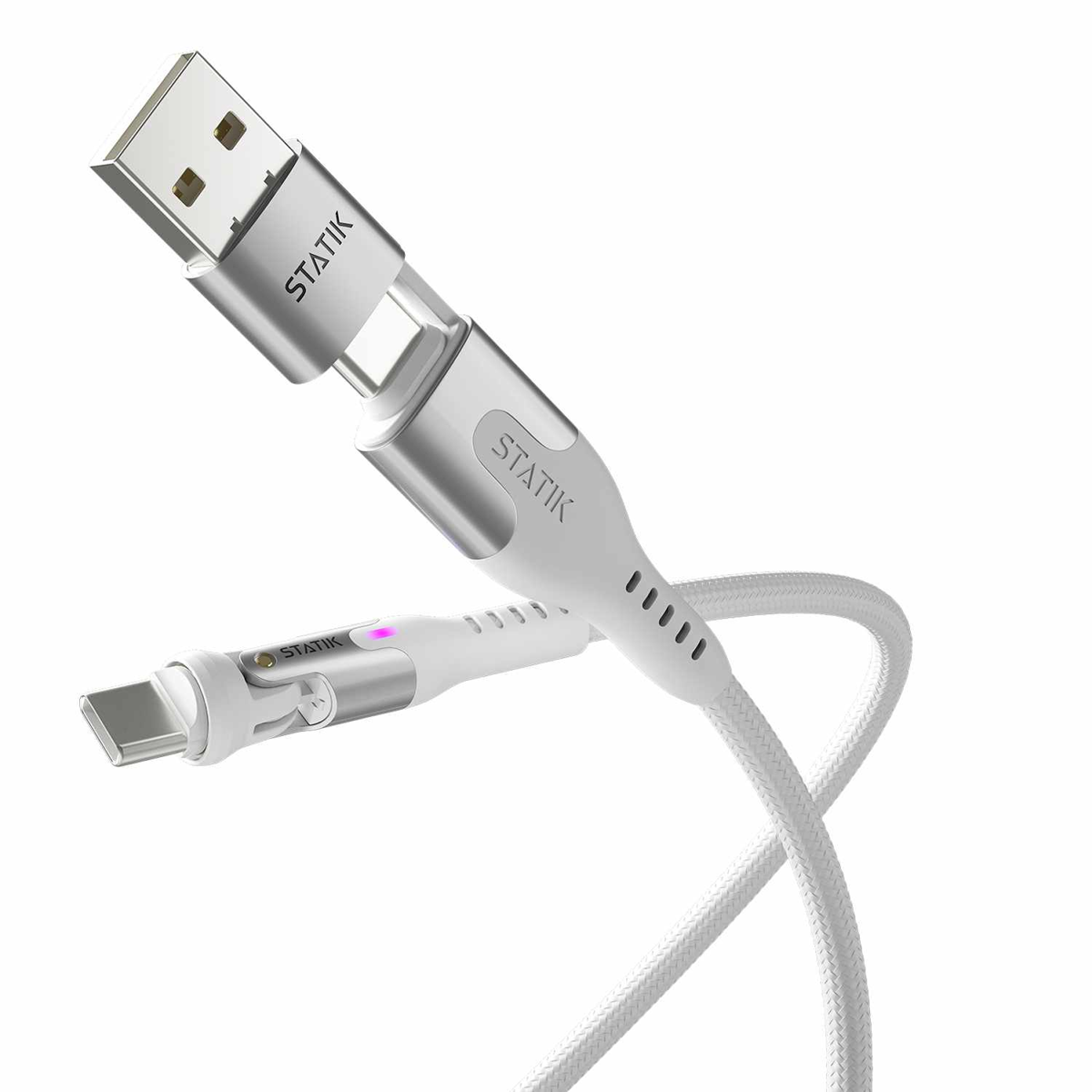 Statik - PowerPivot Pro Nylon Braided Charge/Sync Cable USB-C to USB-C 10ft White