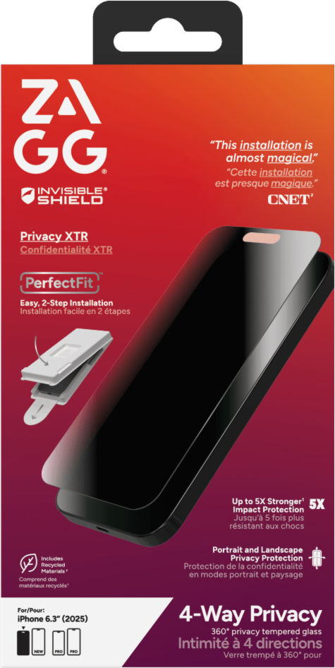 ZAGG 200118663 Protection D'écran de Confidentialité InvisibleShield Glass XTR 4 Voies pour iPhone 17