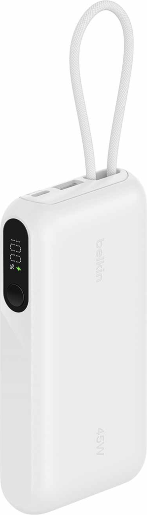 Belkin - Batterie externe Ultracharge 10 000 mAh 45 W avec écran et câble intégré, blanche