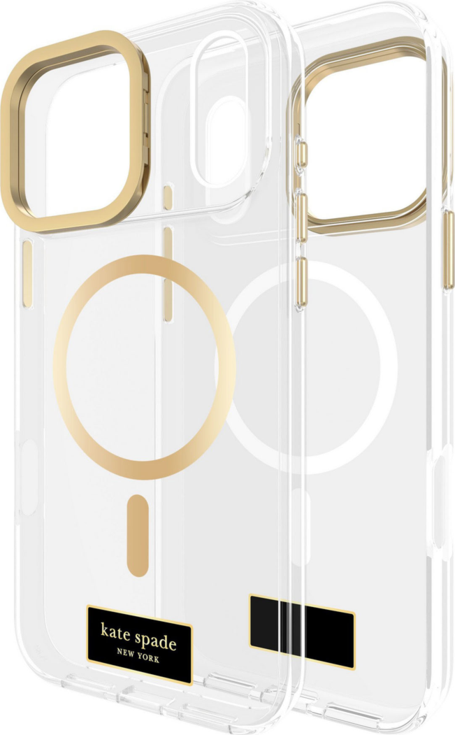 <p>With its built-in ring stand, the kate spade new York Protective MagSafe® phone case provides 12-foot drop protection. The clear design is accented with chic gold details.</p>