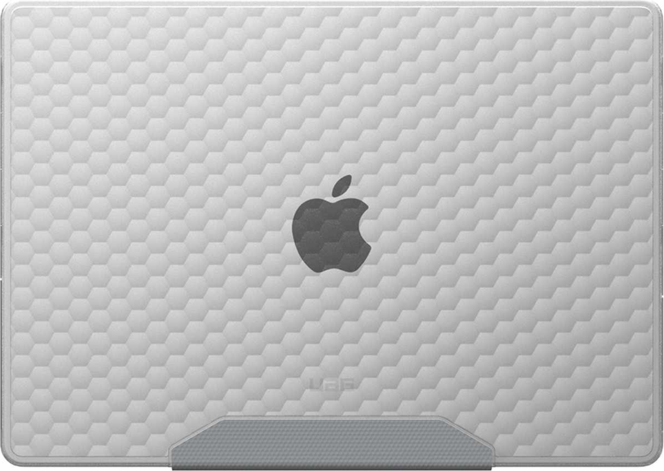 The UAG Essential Armor for Apple MacBooks is a one-piece, featherlight case featuring a translucent design, tactile grip, MIL-STD drop protection, and cooling vents for optimized performance.