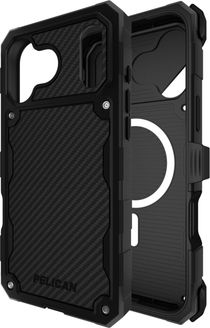 <p>The Pelican Shield MagSafe Case offers 24-foot drop protection, featuring a dual-layer defense, carbon fiber, a textured grip, a versatile belt clip/stand, and MagSafe charging compatibility.</p>