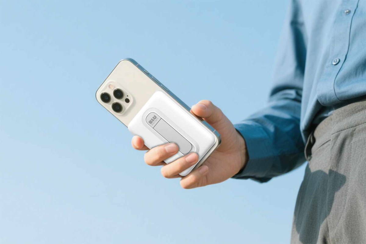 Blu Element BEPBQi25KWH SLIM Batterie Externe sans Fil Qi2 avec Support 5K Blanc