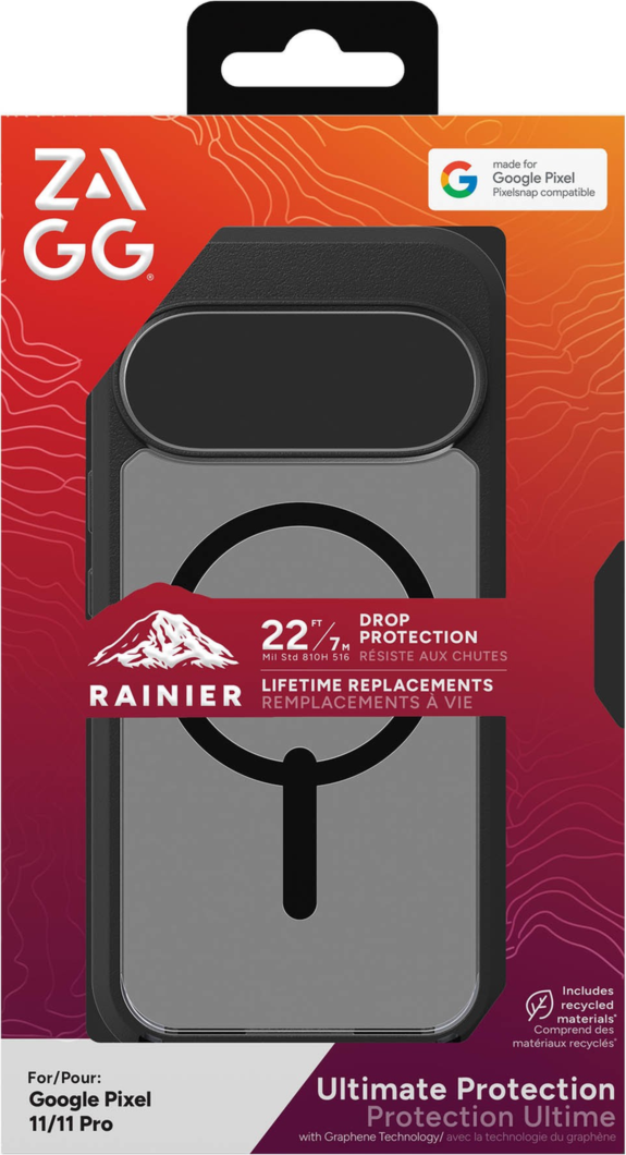 Protecting devices from drops up to 22 feet, the ZAGG Rainier case offers extreme protection with a kickstand and magnetic ring compatible with magnetic accessories.