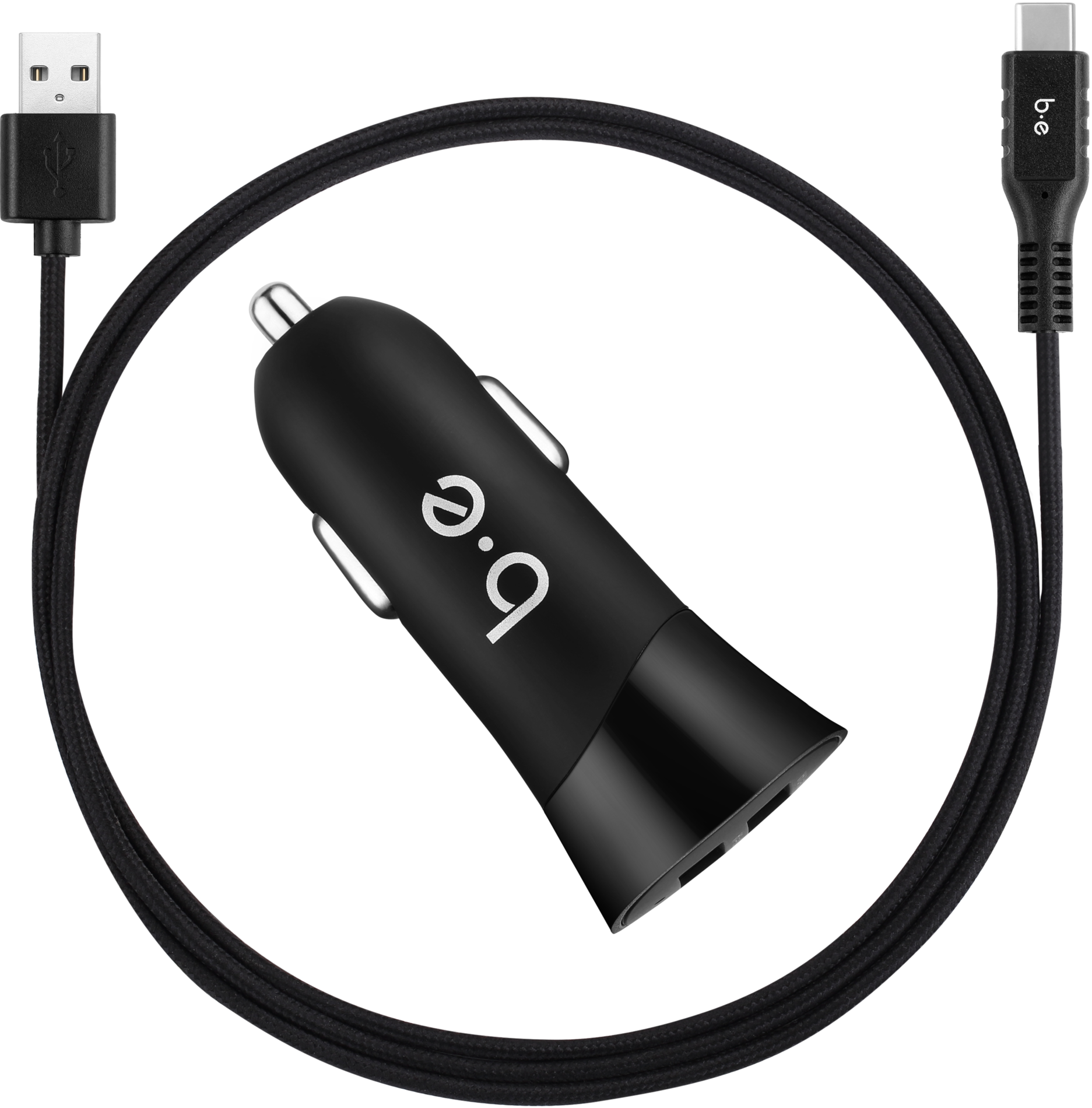 Dual USB 3.4A Car Charger w/ USB Type-C Cable