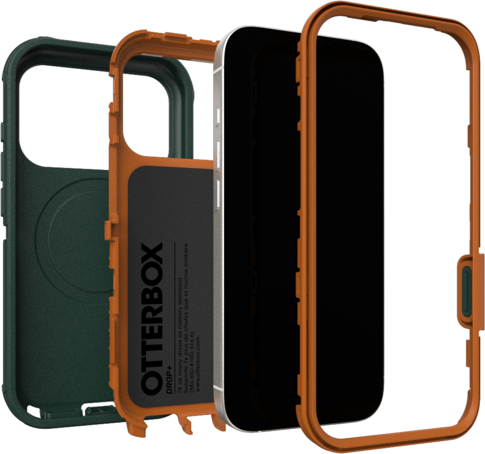 The OtterBox Defender Series Pro with MagSafe is the toughest case providing rugged protection against harsh drops. Equipped with MagSafe magnets and non-slip texturing.