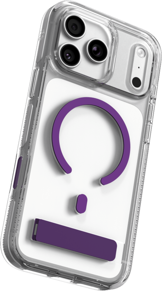 The ZAGG Santa Cruz Snap is a transparent case with pops of color that accent its design. It offers 13-foot drop protection, a sturdy kickstand that folds flush with the case, and is MagSafe compatible.