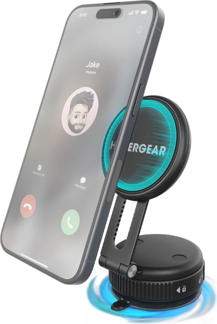 HyperGear Mag Vac Magnetic Phone Mount with Vacuum Suction Cup Base is a portable MagSafe-compatible mount with strong magnetic grip, adjustable viewing, and reusable vacuum suction for any smooth surface.