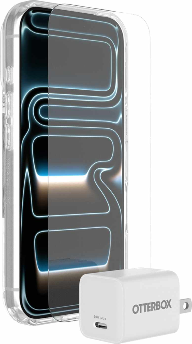 OtterBox - Ensemble Protection+Power (étui clair Lumen avec verre + chargeur mural 30 W) pour iPhone 18 Pro/17 Pro