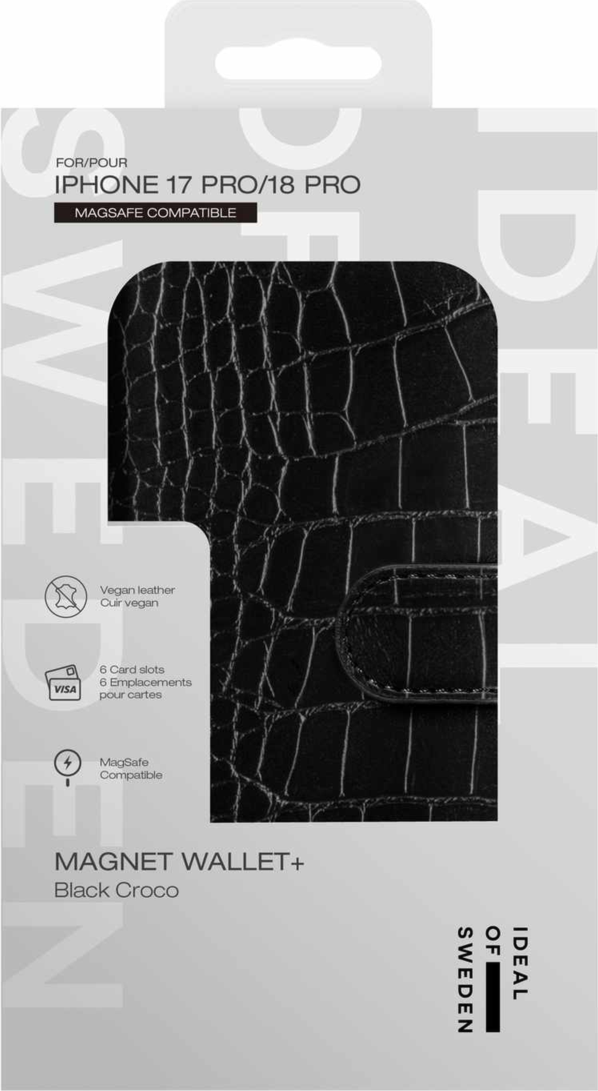 Ideal of Sweden - Étui Magnet Wallet MagSafe Noir Croco pour iPhone 18 Pro/17 Pro