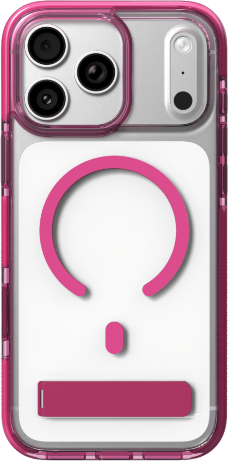 The ZAGG Santa Cruz Snap is a transparent case with pops of color that accent its design. It offers 13-foot drop protection, a sturdy kickstand that folds flush with the case, and is MagSafe compatible.