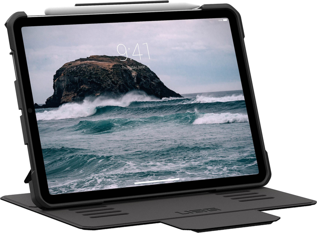 UAG Metropolis Tact.Armr is a rugged folio case with drop protection, adjustable stand functionality, magnetic closure, and premium tactile grip.