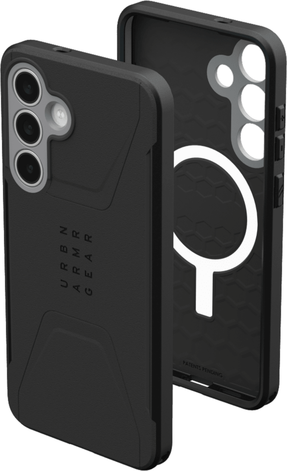 The UAG Civilian case is modern and rugged, featuring shock-absorbing construction in a lightweight design with a built-in magnetic module.