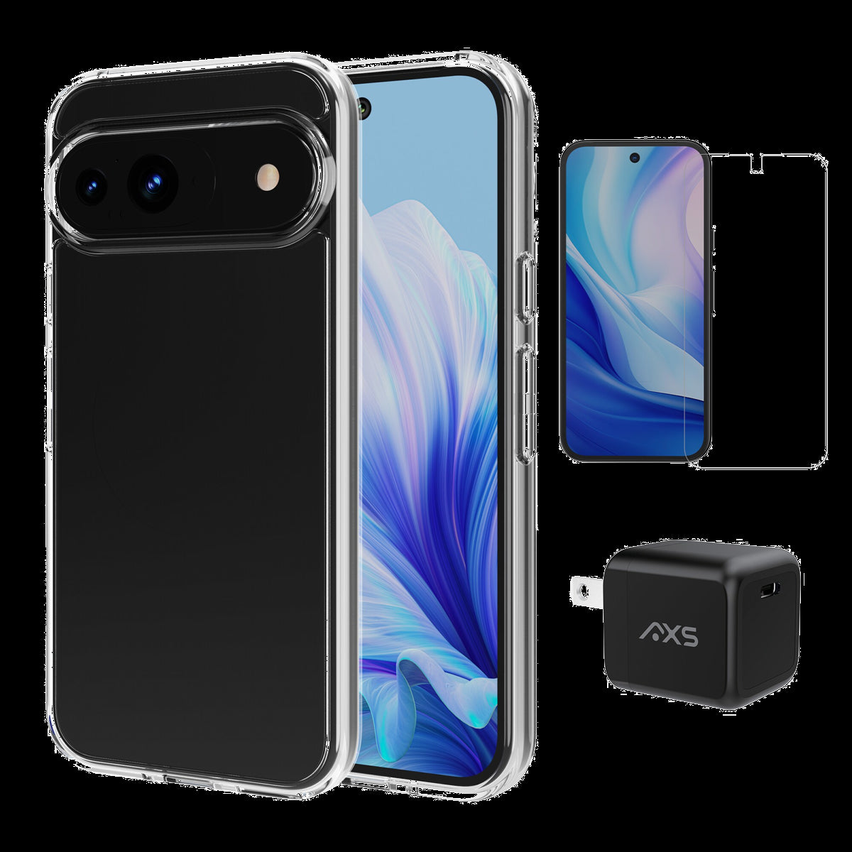 Drop-tested, scratch resistant phone case with shock absorbing air pockets 
Superior durability, HD clarity screen protector 
30W wall charger that charges up to 4 times faster than conventional chargers 
Designed in Canada 
Lifetime Warranty