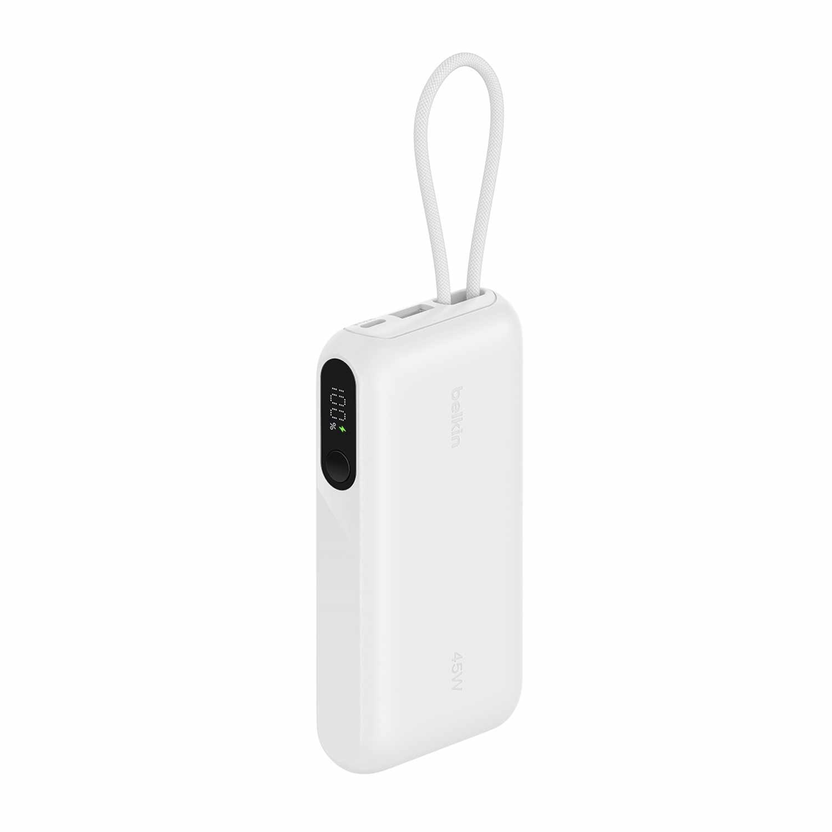 Belkin - Batterie externe Ultracharge 10 000 mAh 45 W avec écran et câble intégré, blanche