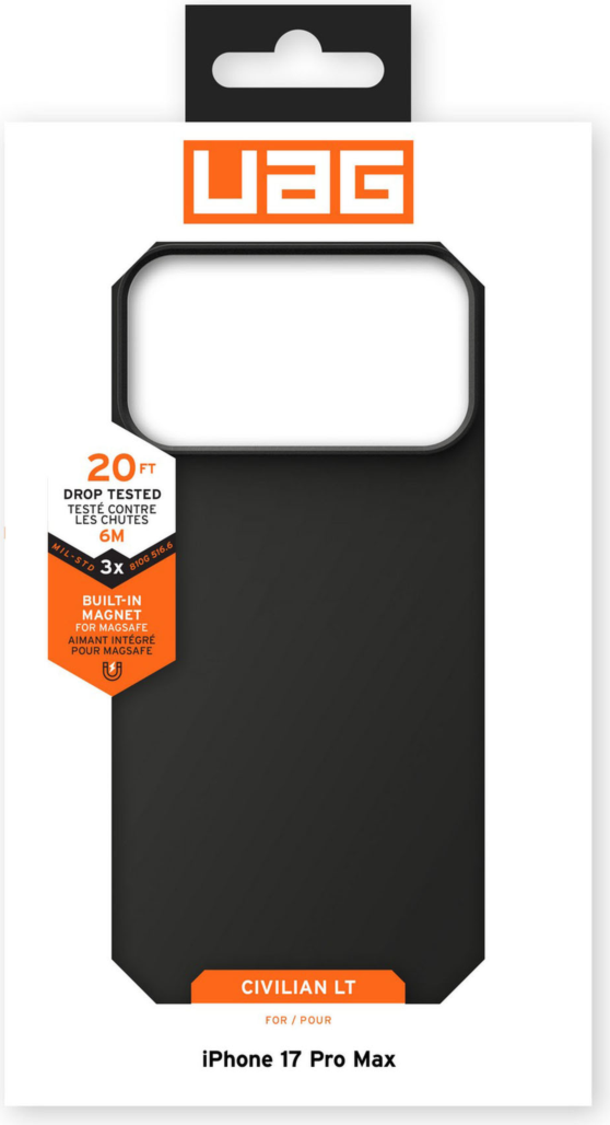 UAG 114544114040 Étui Civilian LT MagSafe Noir pour iPhone 17 Pro Max