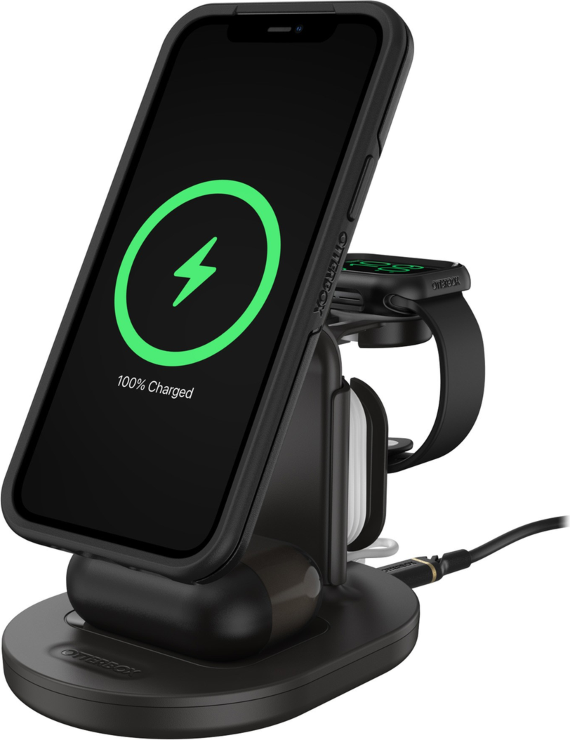 <p>The OtterBox 15W 3-in-1 Wireless MagSafe Charging Station holds and powers iPhone, AirPods and Apple Watch with a raised magnet array for strong alignment and attachment.</p>