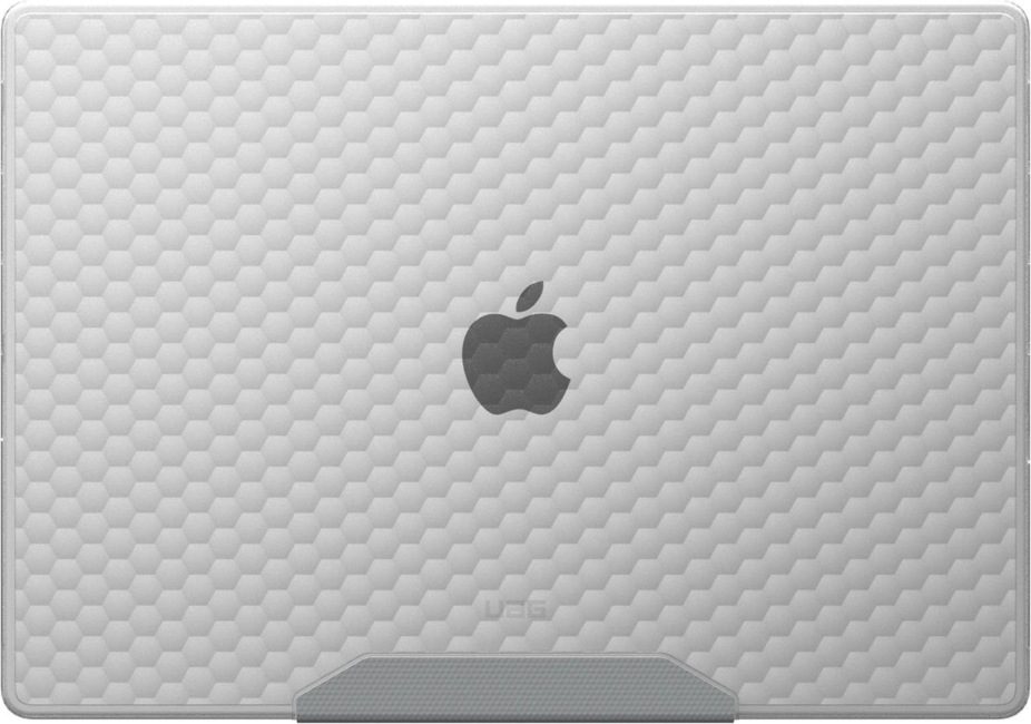 The UAG Essential Armor for Apple MacBooks is a one-piece, featherlight case featuring a translucent design, tactile grip, MIL-STD drop protection, and cooling vents for optimized performance.