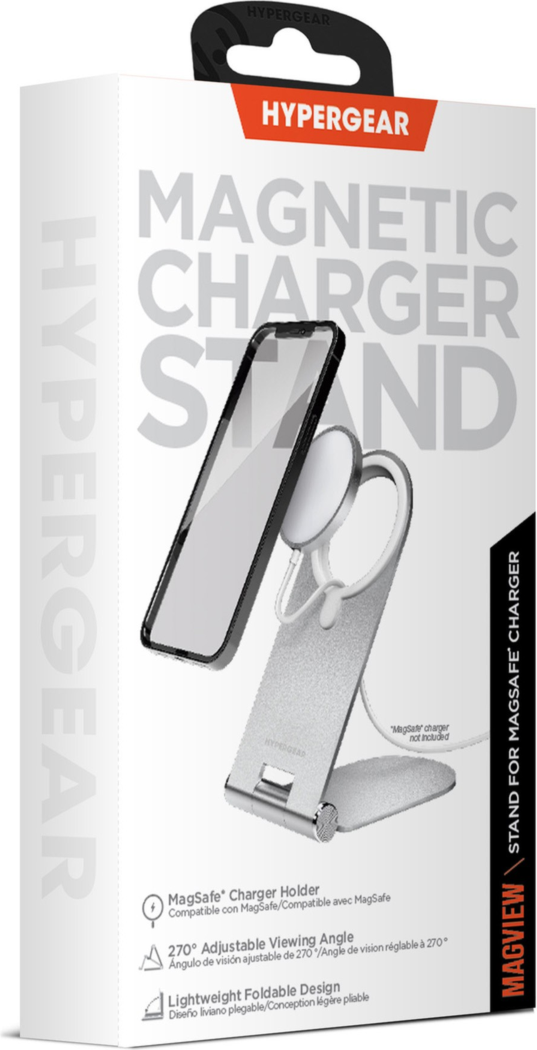 <p>Crafted from aircraft-grade aluminum, the HyperGear fold-and-go MagVew stand is fully compatible with Apple's MagSafe Charger for charging MagSafe compatible devices.</p>