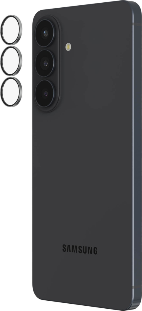The ZAGG InvisibleShield Glass Elite Camera Rings Lens Protector with anti-reflective technology safeguards phone camera lenses from scratches and smudges.