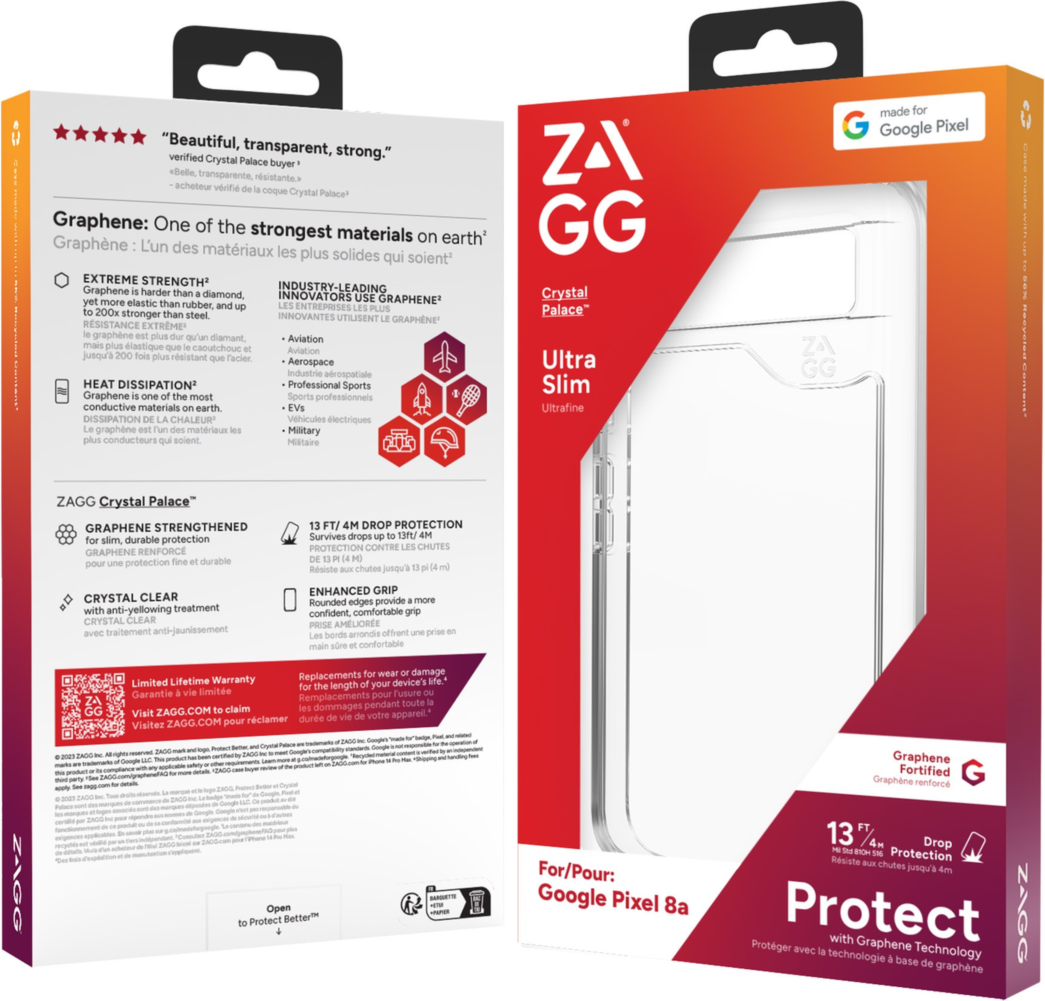 <p>Strengthened with Graphene, ZAGG's Crystal Palace series case combines an ultra-slim, crystal-clear profile with up to 13 ft of drop protection.</p>