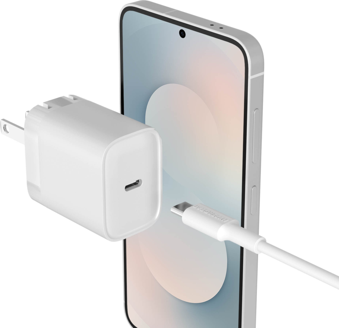 The HyperGear Accessory Bundle provides all the essentials to get started with a new phone: a clear magnetic case, a screen protector, and a fast-charging 30W power adapter.