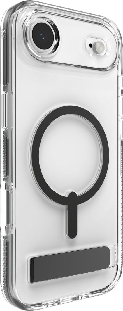 The ZAGG Santa Cruz Snap is a transparent case with pops of color that accent its design. It offers 13-foot drop protection, a sturdy kickstand that folds flush with the case, and is MagSafe compatible.